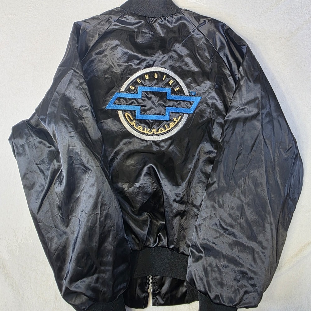 Vintage King Louie‎ Large Black Genuine Chevrolet Shiny Bomber Jacket 90s USA